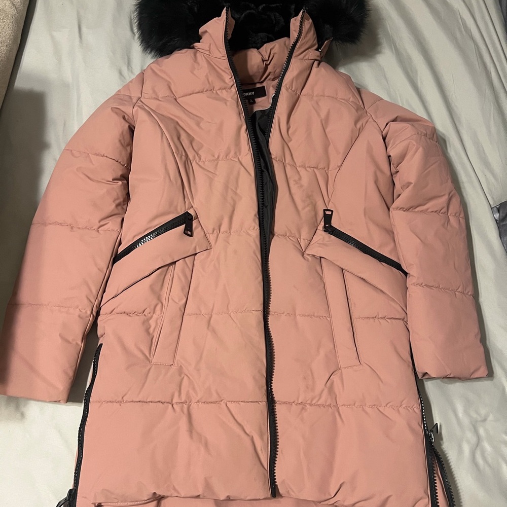 DKNY Blush Puffer Jacket with Black Details